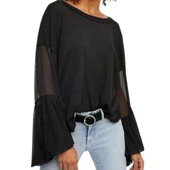Free People Still Got It Mesh Bell Sleeve Top Witchy Whimsical - Picture 1 of 9